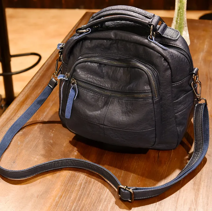 High-grade soft leather handbag 2021 bag retro casual large capacity middle-aged shoulder diagonal handbag