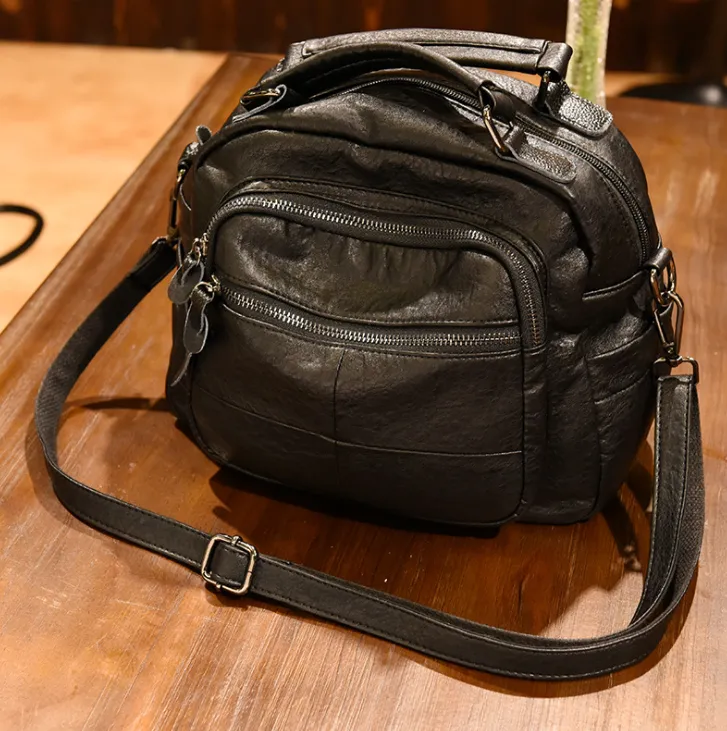 High-grade soft leather handbag 2021 bag retro casual large capacity middle-aged shoulder diagonal handbag
