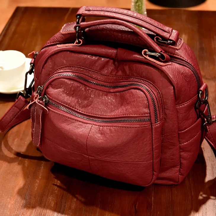 High-grade soft leather handbag 2021 bag retro casual large capacity middle-aged shoulder diagonal handbag