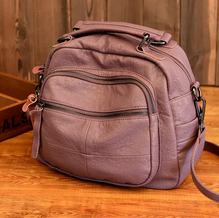 High-grade soft leather handbag 2021 bag retro casual large capacity middle-aged shoulder diagonal handbag