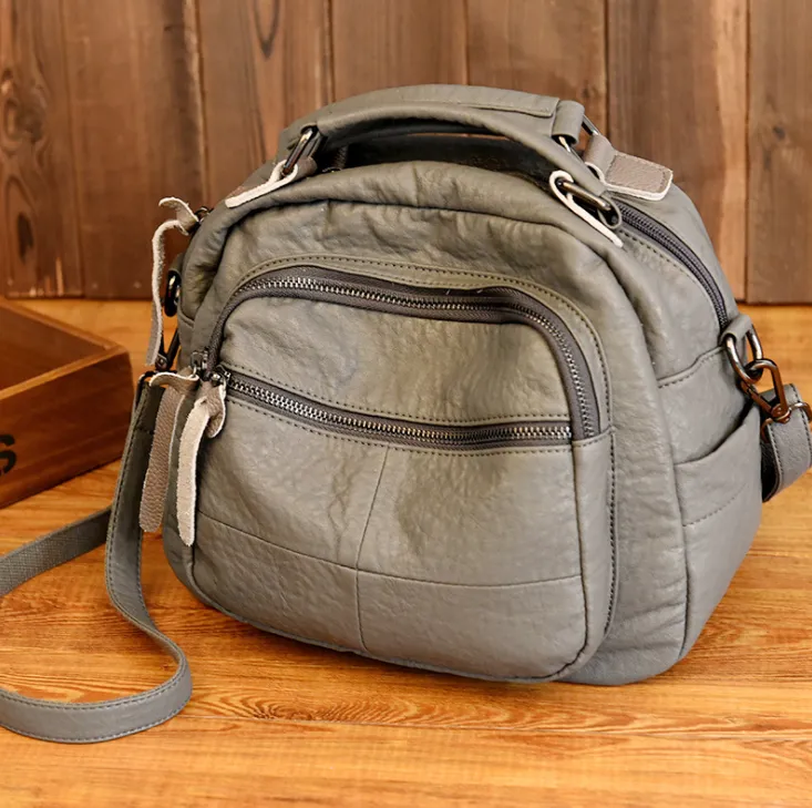 High-grade soft leather handbag 2021 bag retro casual large capacity middle-aged shoulder diagonal handbag