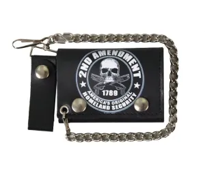 Hot Leathers - 2nd Amendment Tri-Fold Black Leather Wallet w/Chain