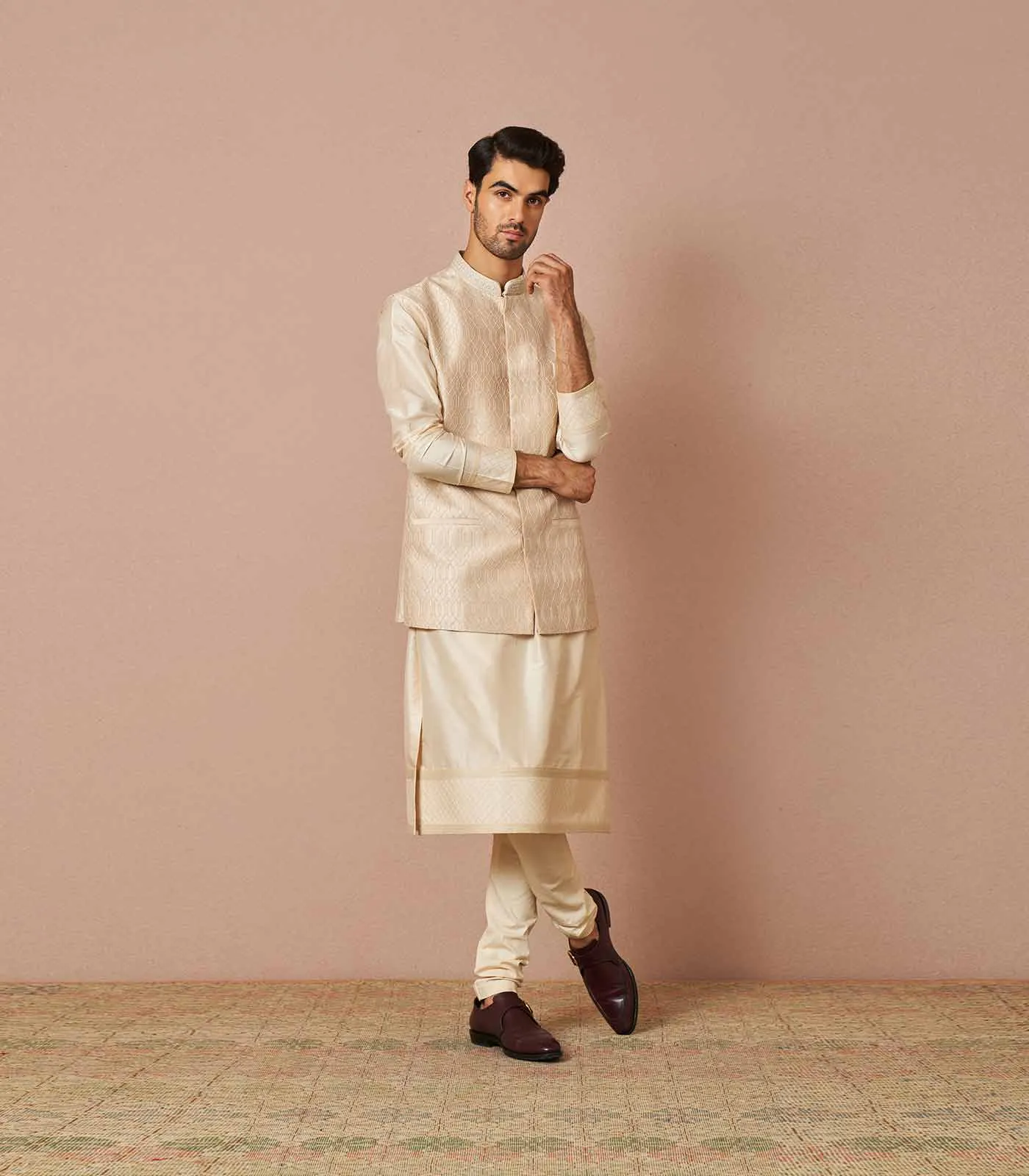 IVORY ADEM THREADWORK EMBROIDERED BANDI SET