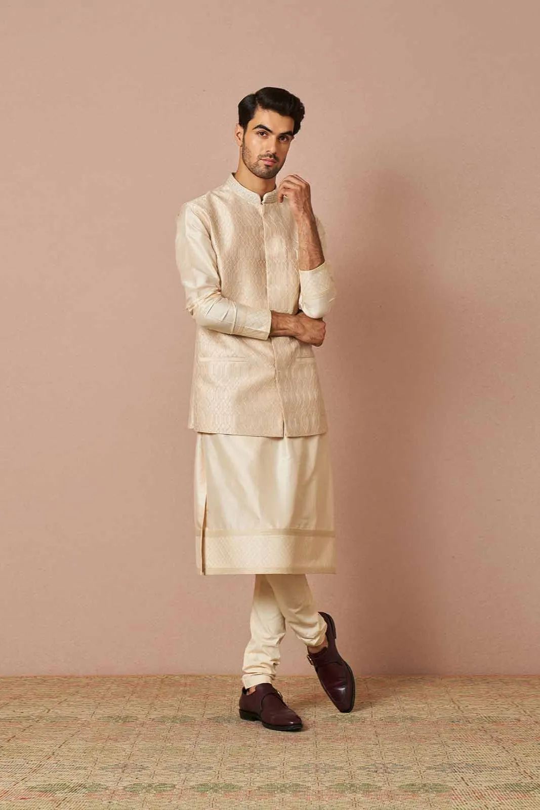 IVORY ADEM THREADWORK EMBROIDERED BANDI SET