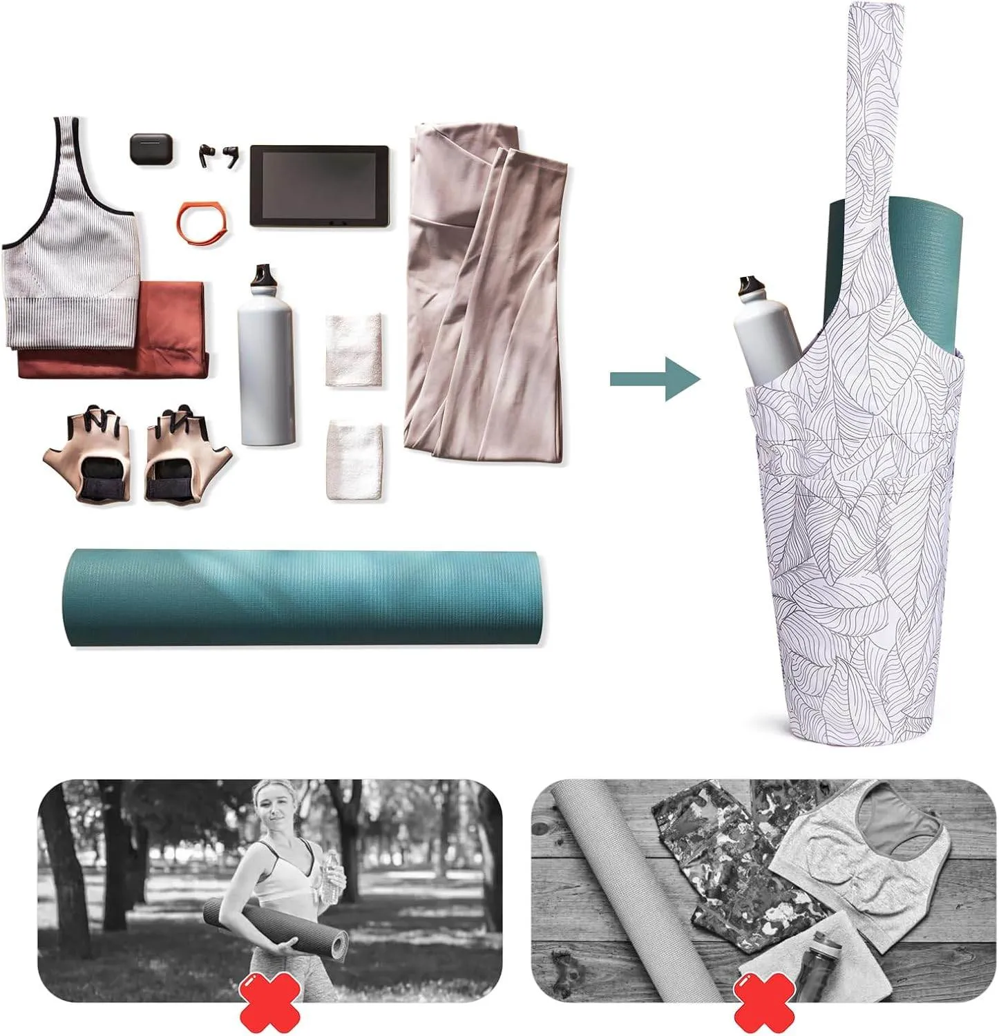IwIeIaIrI Yoga Mat Bag with Large Size Pocket and Zipper Pocket，Yoga Bag Adjustable Shoulder Strap- Holds More Yoga Accessories