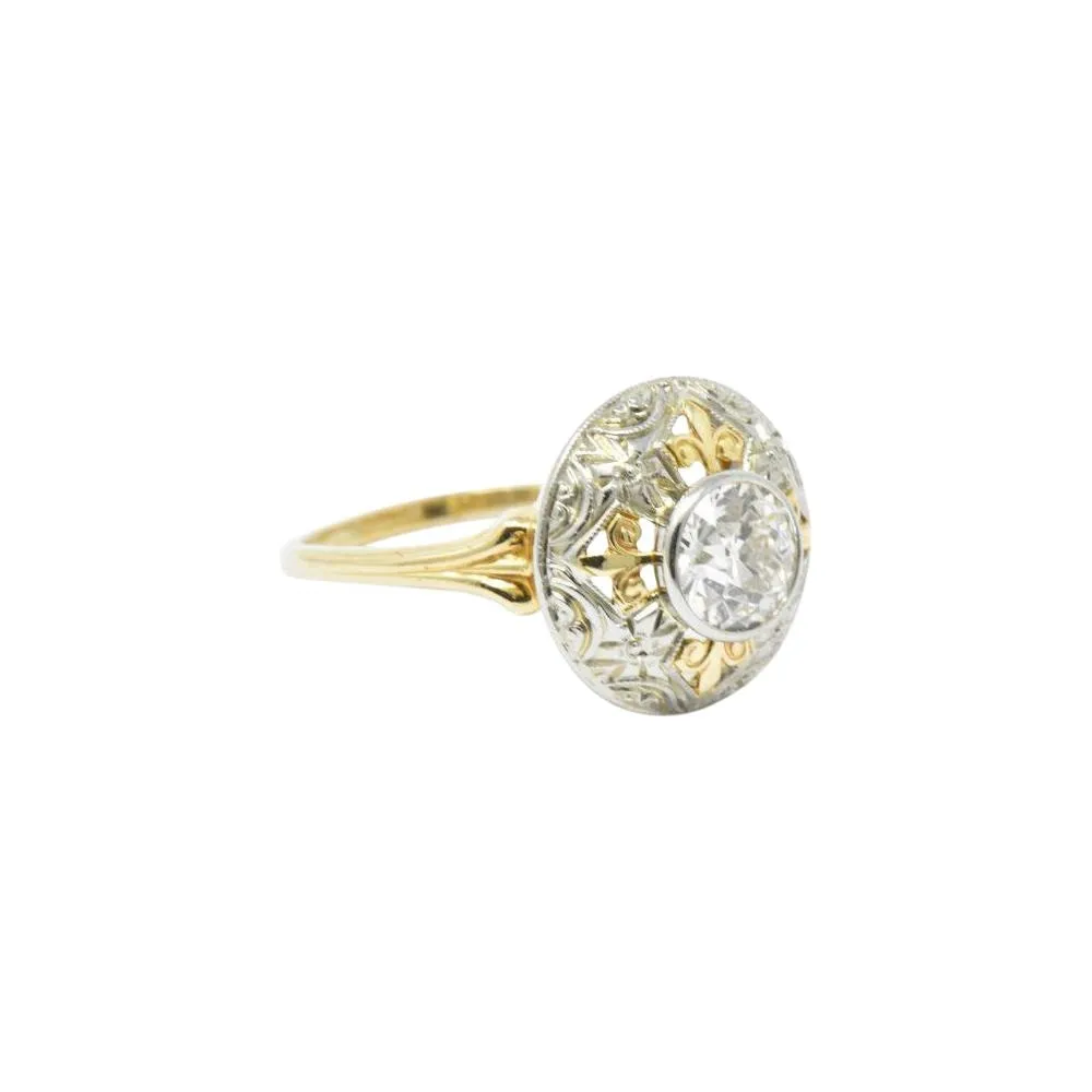 Jabel 0.75 CTW Old European Cut Diamond 14 Karat Tri-Colored Gold Retro Engagement Ring