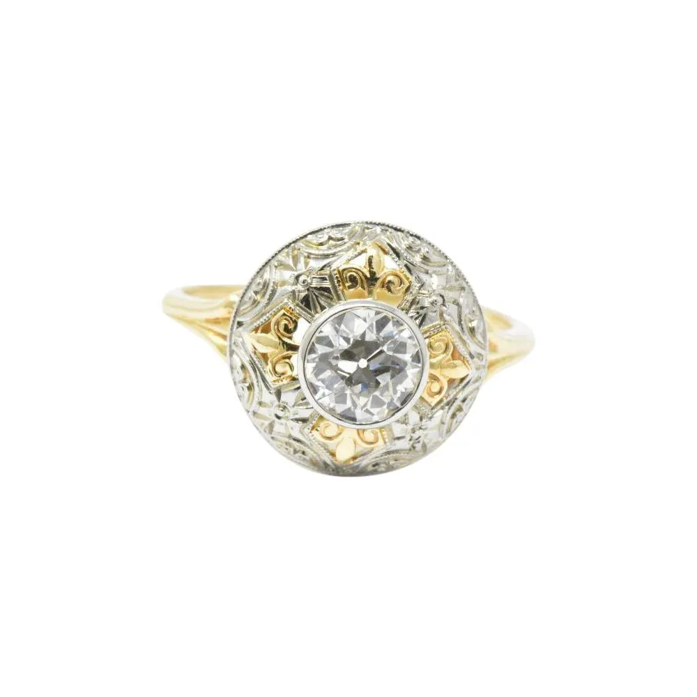Jabel 0.75 CTW Old European Cut Diamond 14 Karat Tri-Colored Gold Retro Engagement Ring