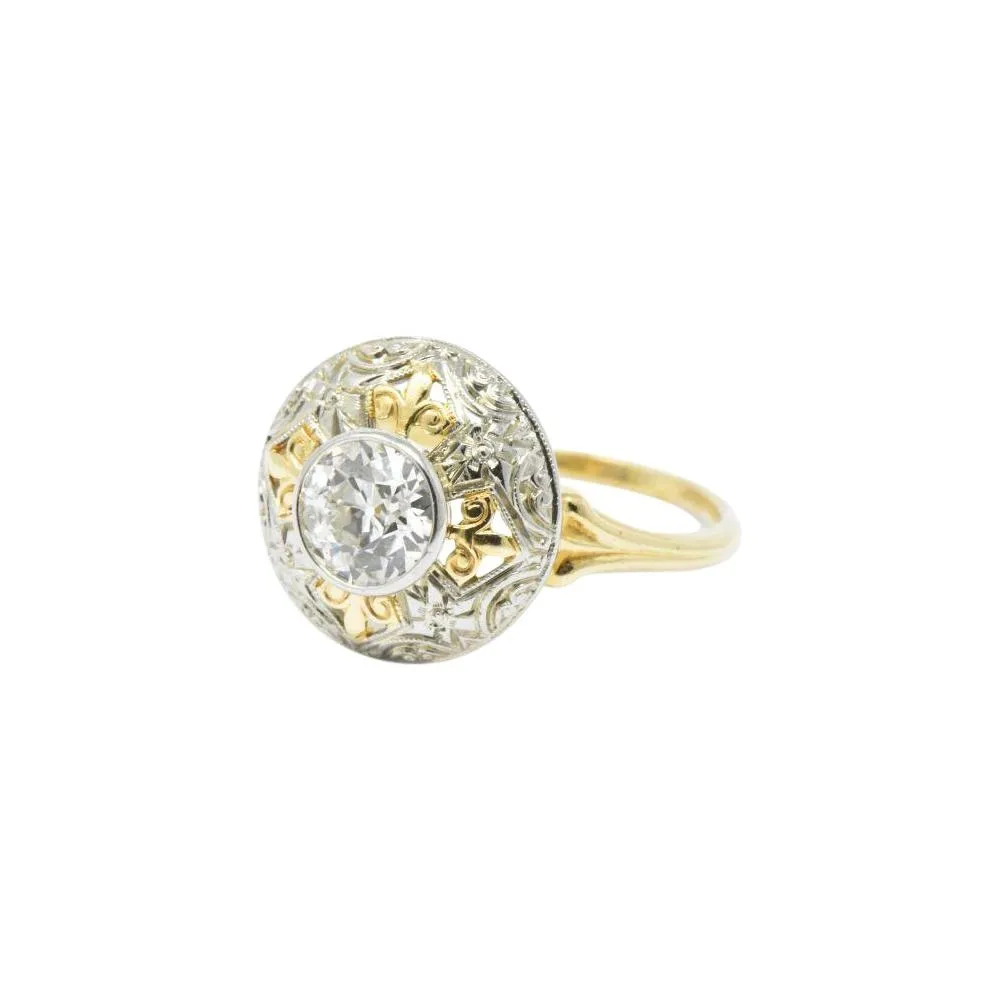 Jabel 0.75 CTW Old European Cut Diamond 14 Karat Tri-Colored Gold Retro Engagement Ring