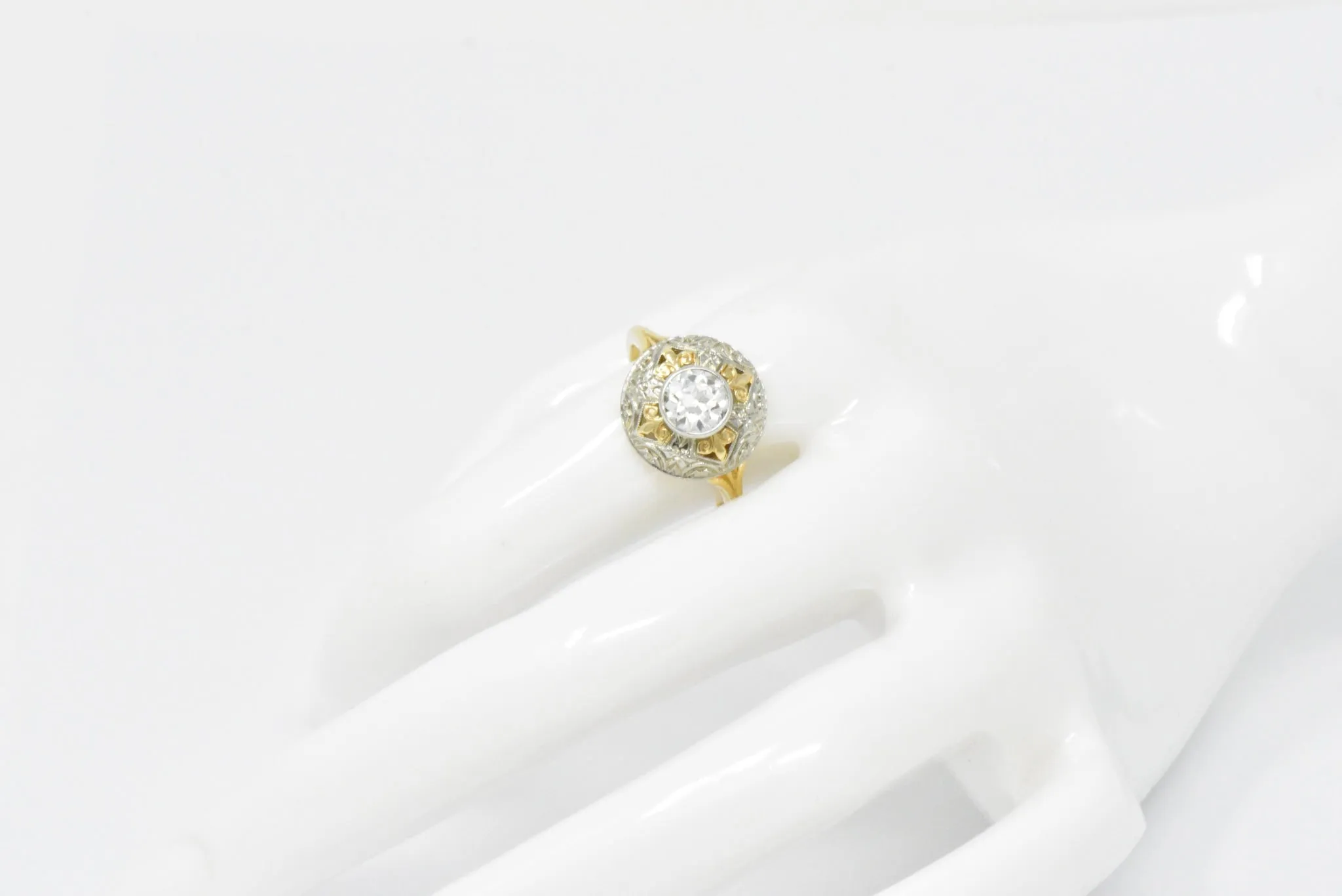 Jabel 0.75 CTW Old European Cut Diamond 14 Karat Tri-Colored Gold Retro Engagement Ring