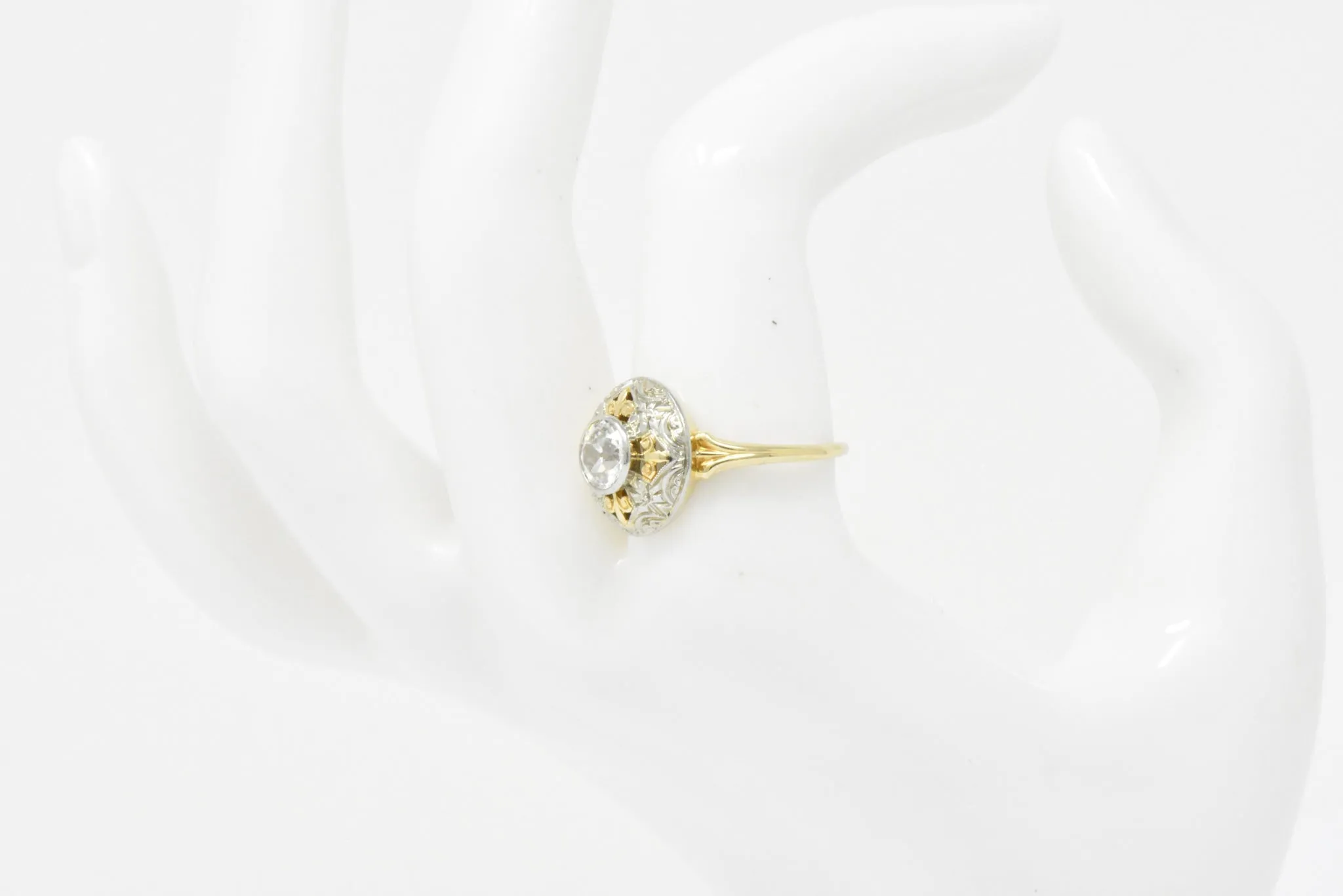 Jabel 0.75 CTW Old European Cut Diamond 14 Karat Tri-Colored Gold Retro Engagement Ring