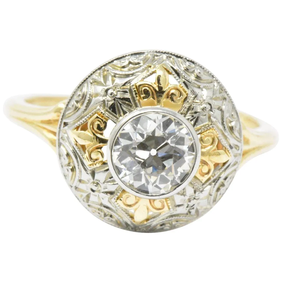 Jabel 0.75 CTW Old European Cut Diamond 14 Karat Tri-Colored Gold Retro Engagement Ring