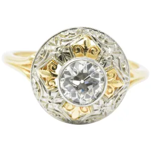 Jabel 0.75 CTW Old European Cut Diamond 14 Karat Tri-Colored Gold Retro Engagement Ring