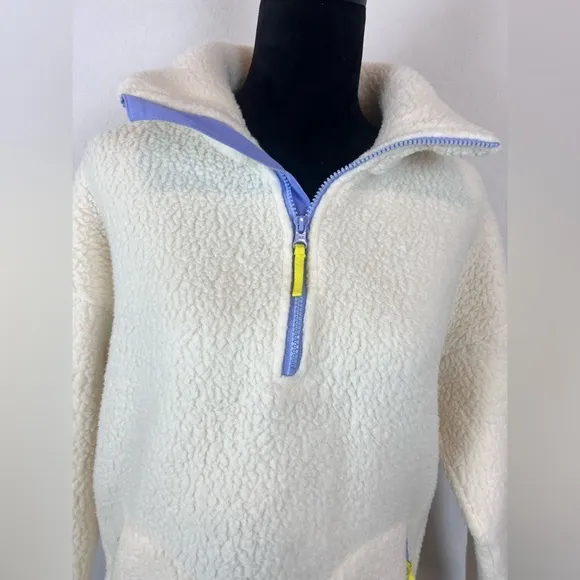 J.CREW Polartec Sherpa Fleece Half-Zip Pullover Jacket in Ivory Size Small