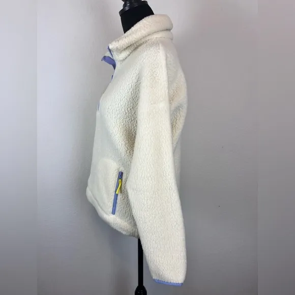 J.CREW Polartec Sherpa Fleece Half-Zip Pullover Jacket in Ivory Size Small