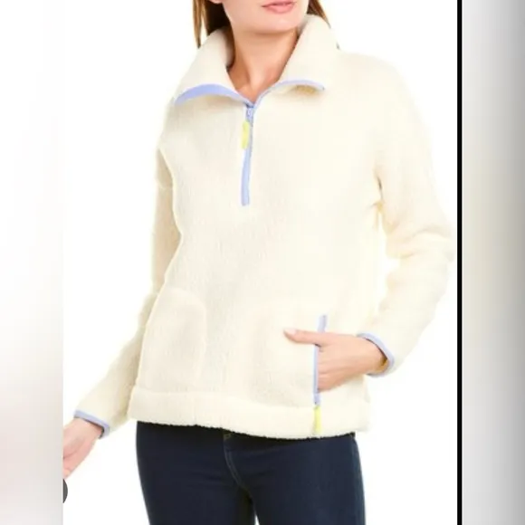 J.CREW Polartec Sherpa Fleece Half-Zip Pullover Jacket in Ivory Size Small