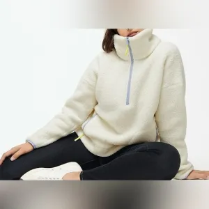 J.CREW Polartec Sherpa Fleece Half-Zip Pullover Jacket in Ivory Size Small