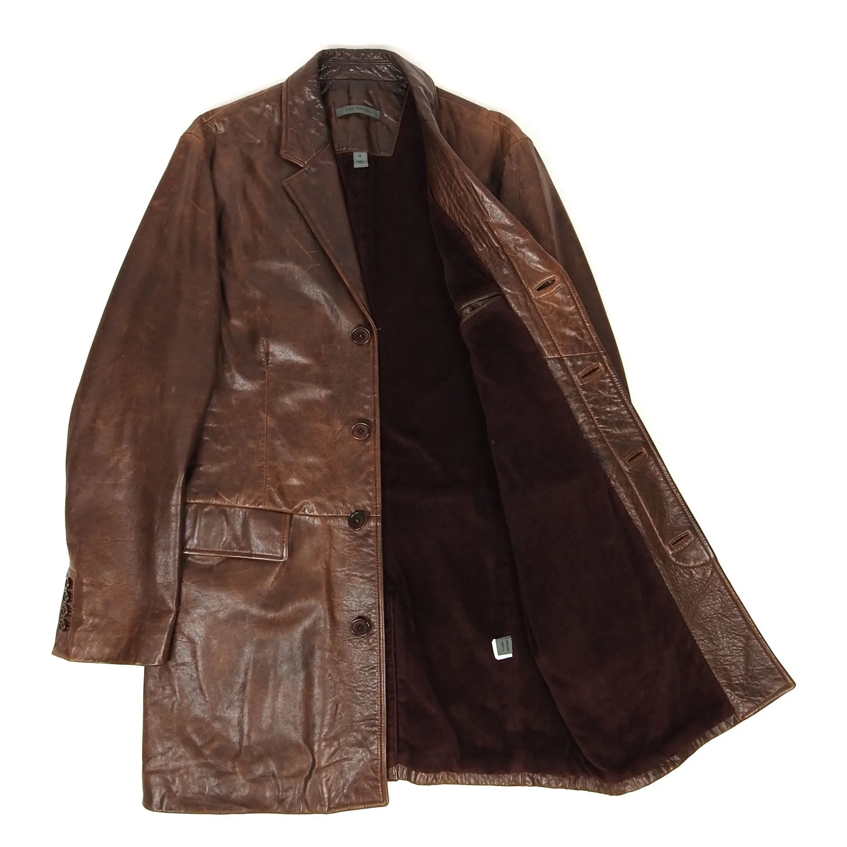 John Varvatos Leather Coat Size 48