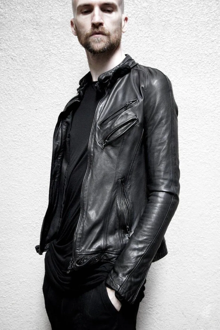 Julius 7 Tokyo Fall 2012 Black Leather Slim Fit Moto Jacket - XS
