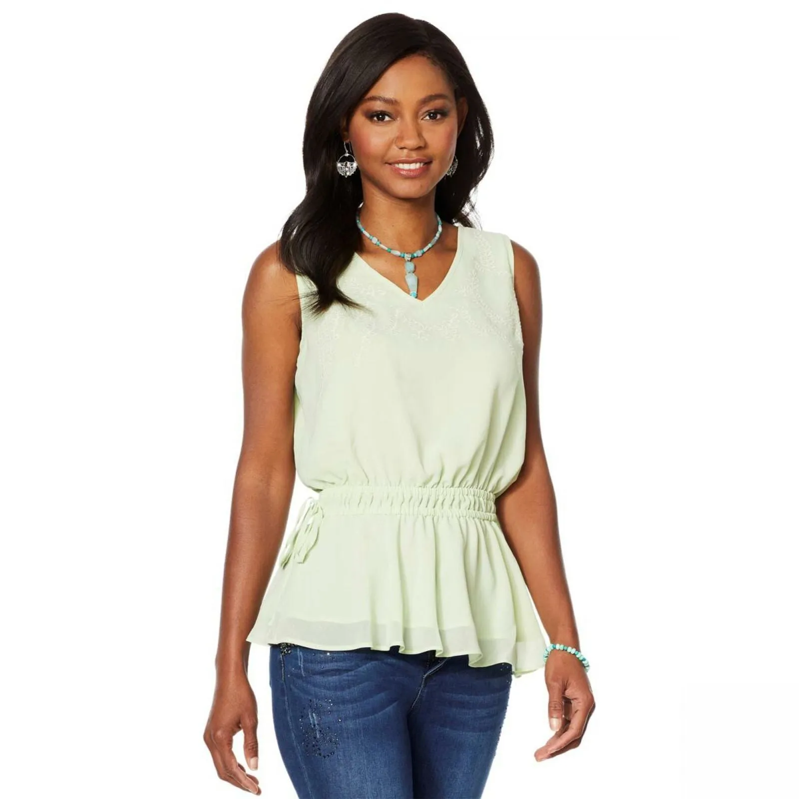 LaBellum by Hillary Scott Women's Chiffon Side Tie Tank Blouse Green Large