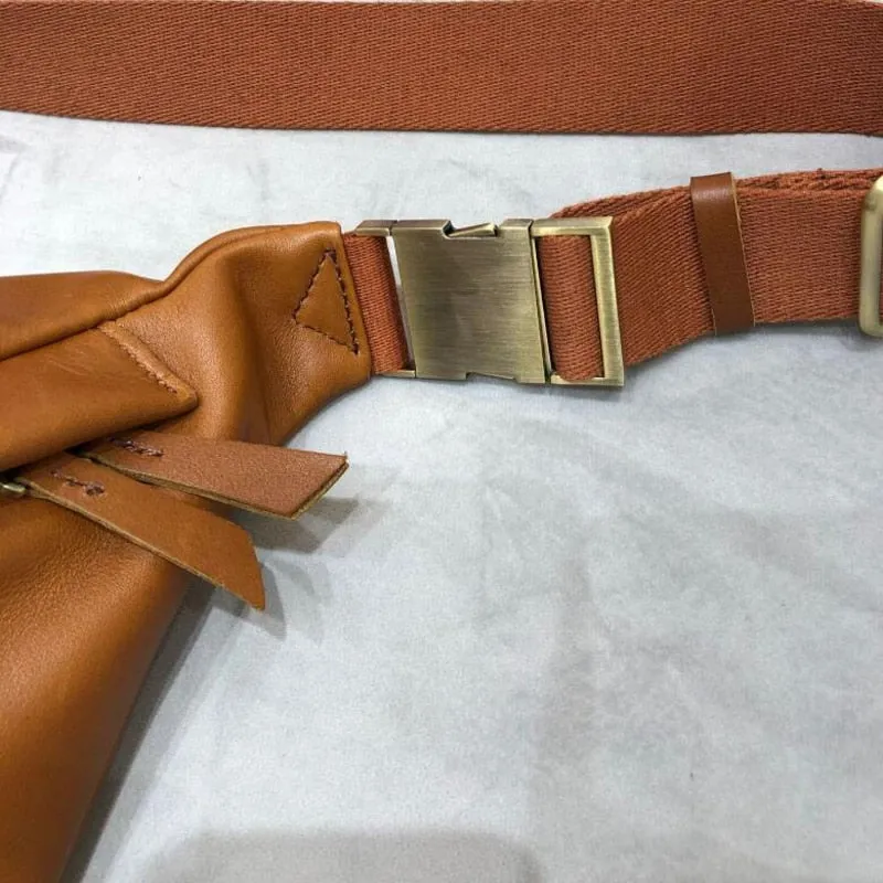 Leather Chest Bag Fanny Pack Bag Crossbody Bag Saddle Bag Black/Brown