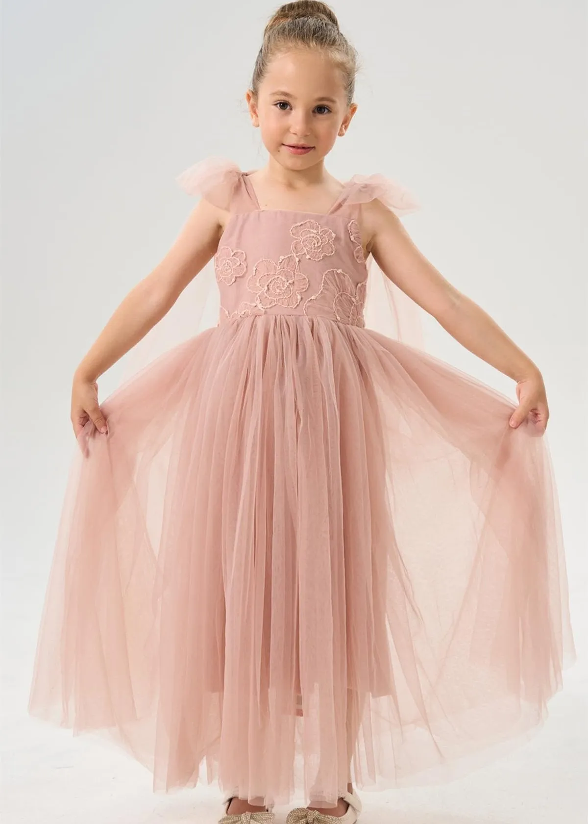 Lily Adjustable Strap Girl Dress in Dusty Pink