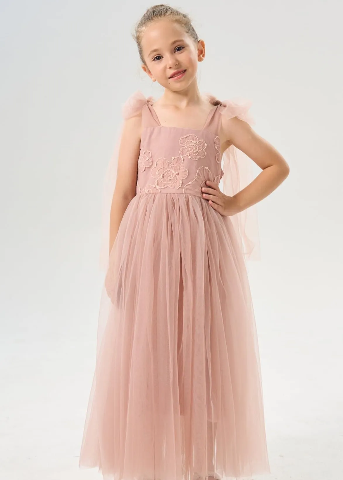 Lily Adjustable Strap Girl Dress in Dusty Pink