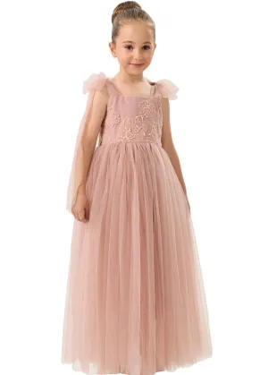 Lily Adjustable Strap Girl Dress in Dusty Pink