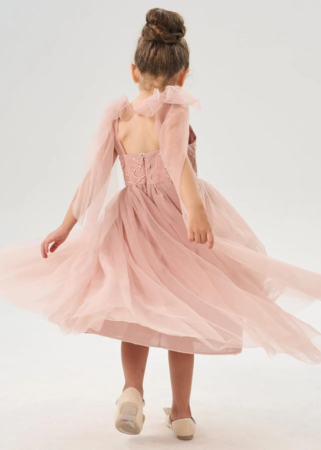 Lily Adjustable Strap Girl Dress in Dusty Pink