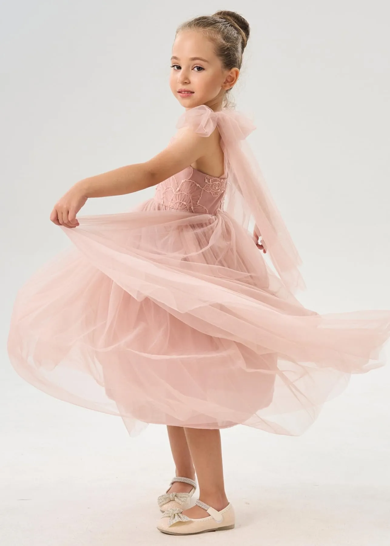 Lily Adjustable Strap Girl Dress in Dusty Pink