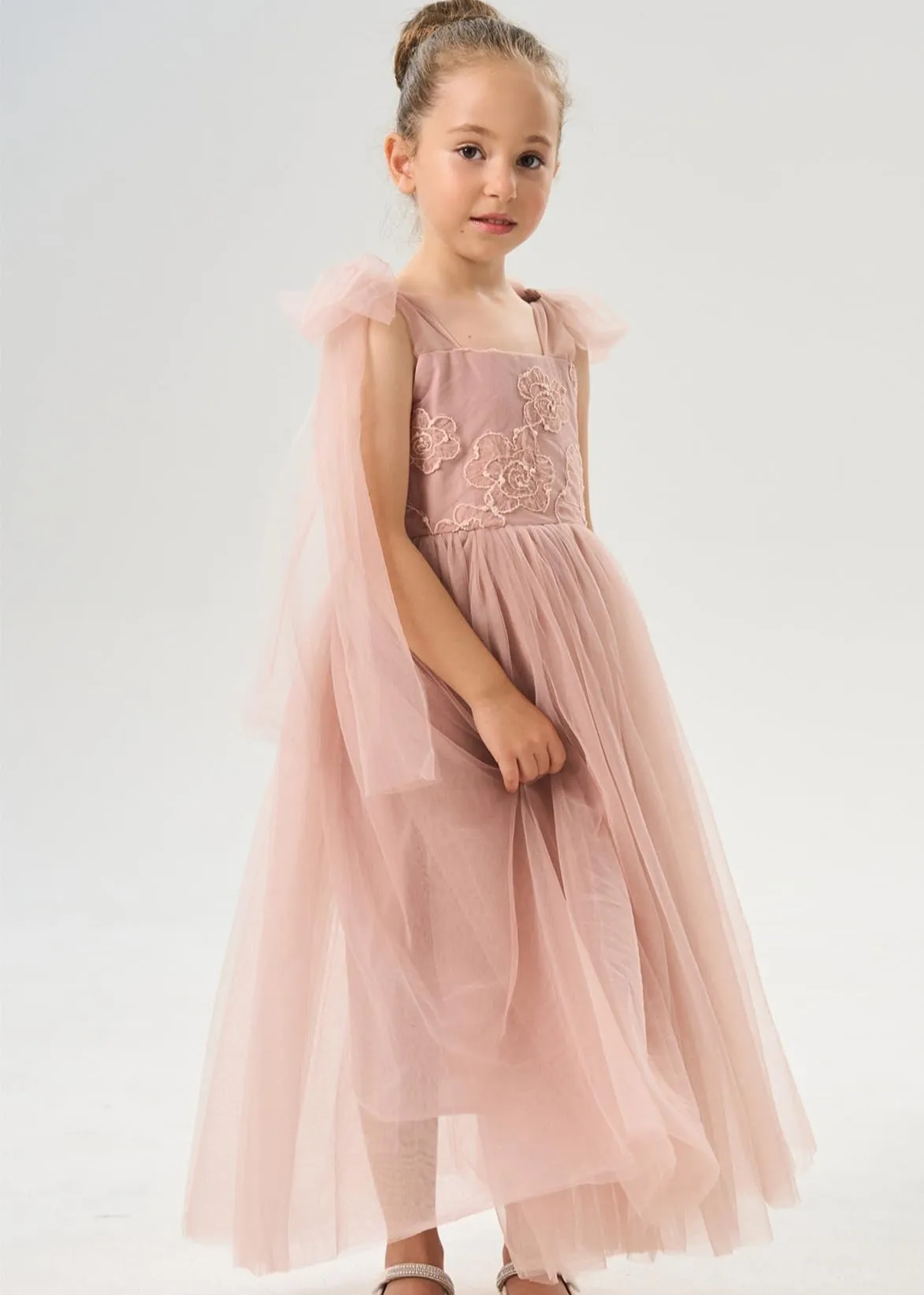 Lily Adjustable Strap Girl Dress in Dusty Pink