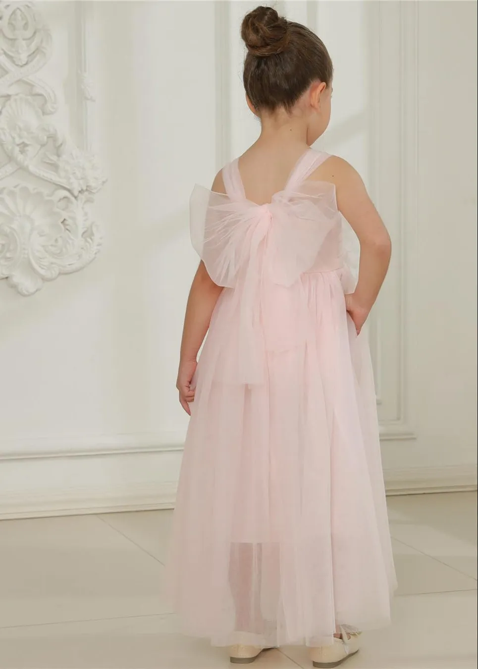 Lily Adjustable Strap Girl Dress in Pink Maxi 3D Flower Petal