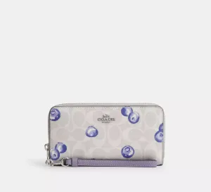 Long Zip Around Wallet In Signature Canvas With Blueberry Print