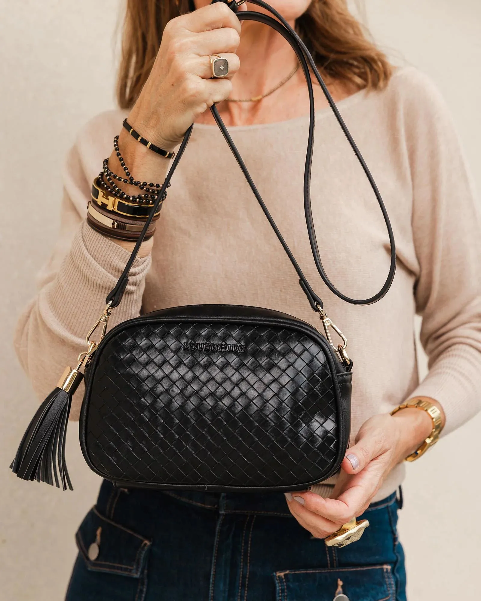 LOUENHIDE Jacinta Woven Crossbody Bag - Black