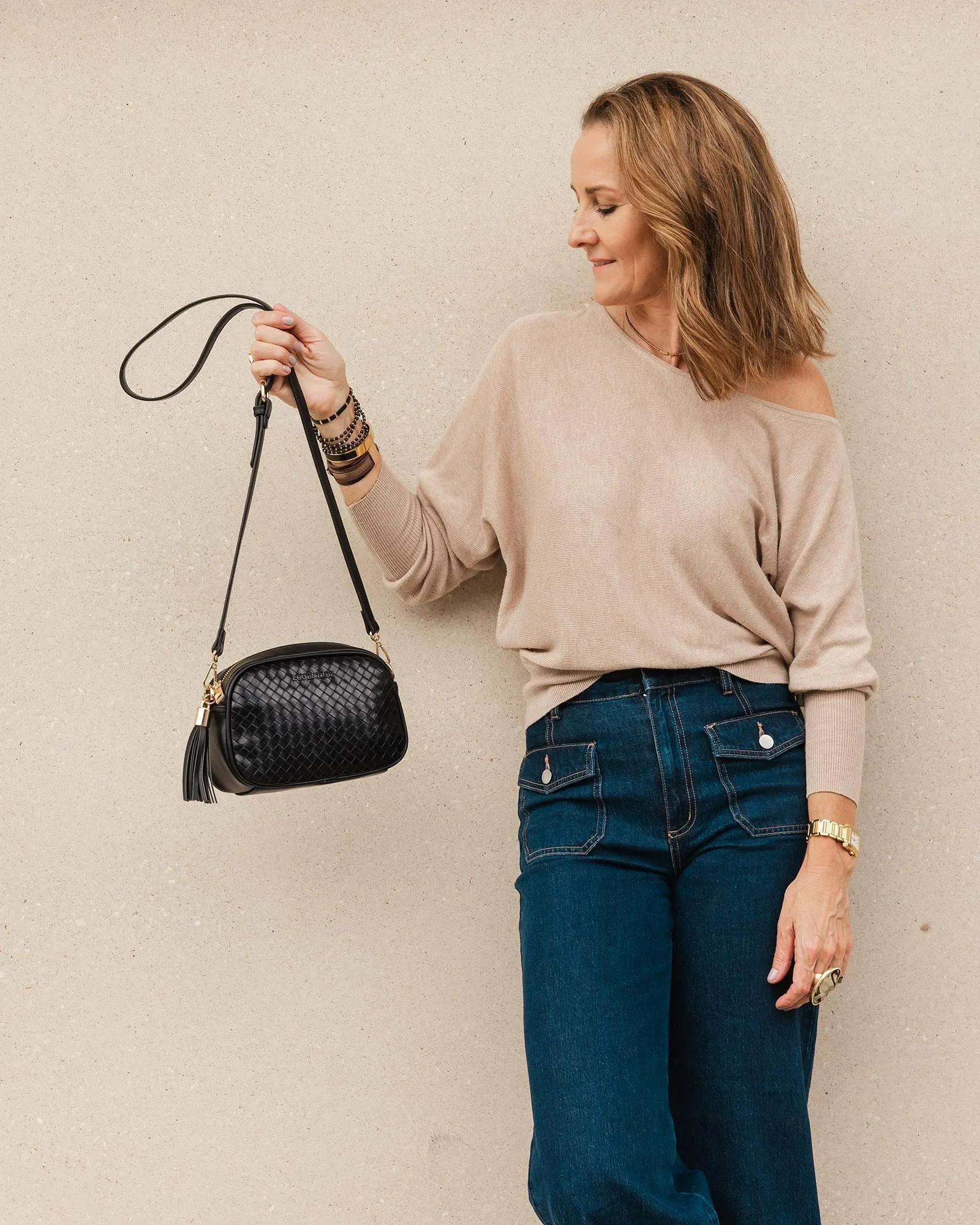 LOUENHIDE Jacinta Woven Crossbody Bag - Black