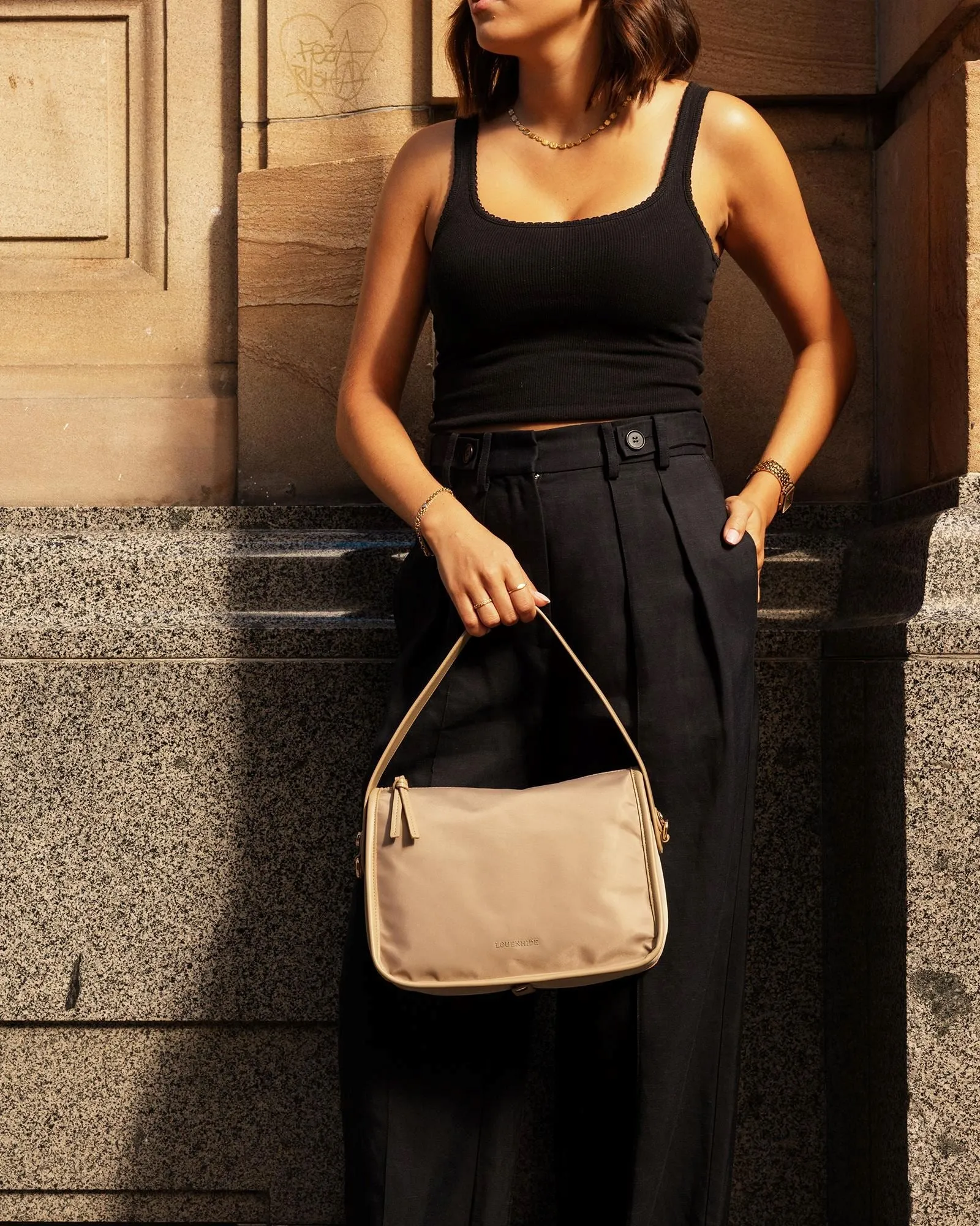 LOUENHIDE Milan Nylon Crossbody Bag - Beige