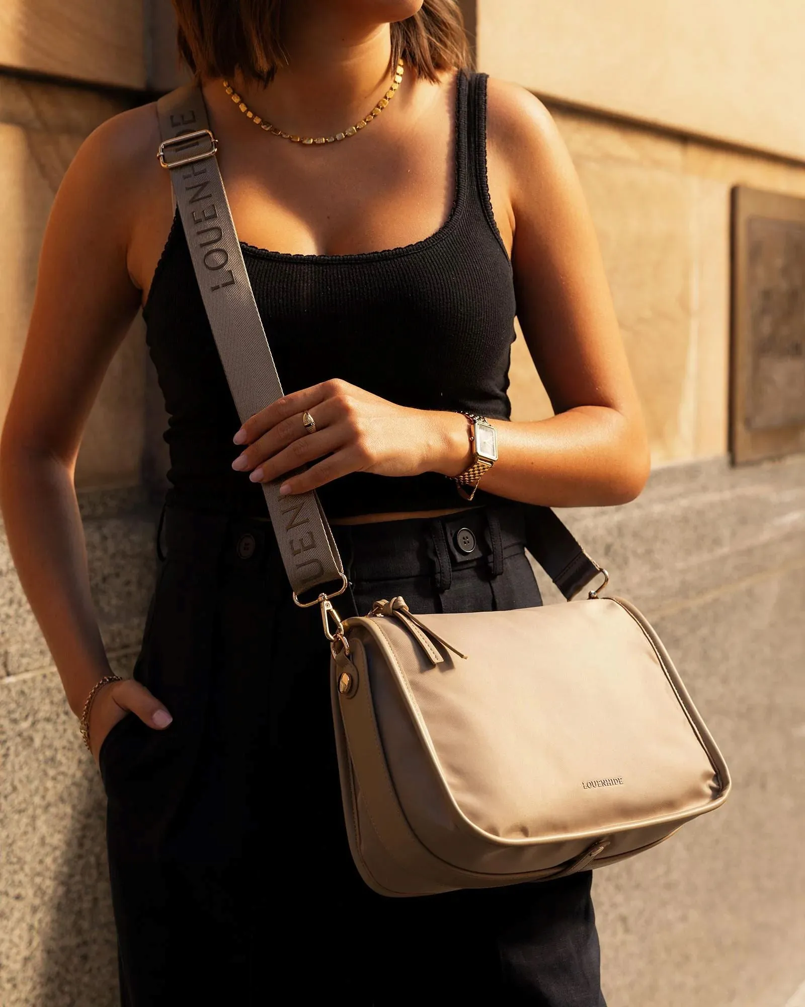 LOUENHIDE Milan Nylon Crossbody Bag - Beige