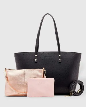 LOUENHIDE Riley Trio Ostrich Tote Bag - Black