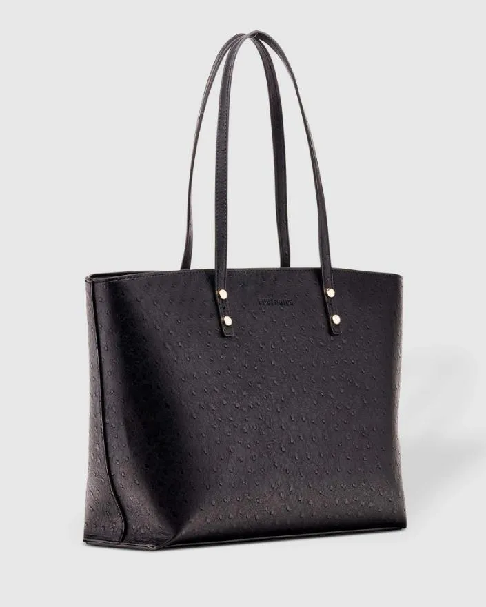 LOUENHIDE Riley Trio Ostrich Tote Bag - Black