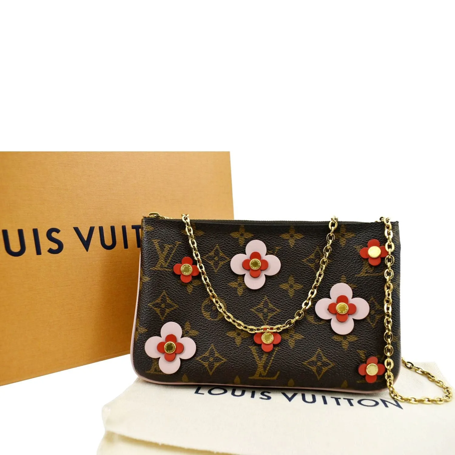 LOUIS VUITTON Blooming Flowers Pochette Monogram Canvas Chain Crossbody Bag Brown