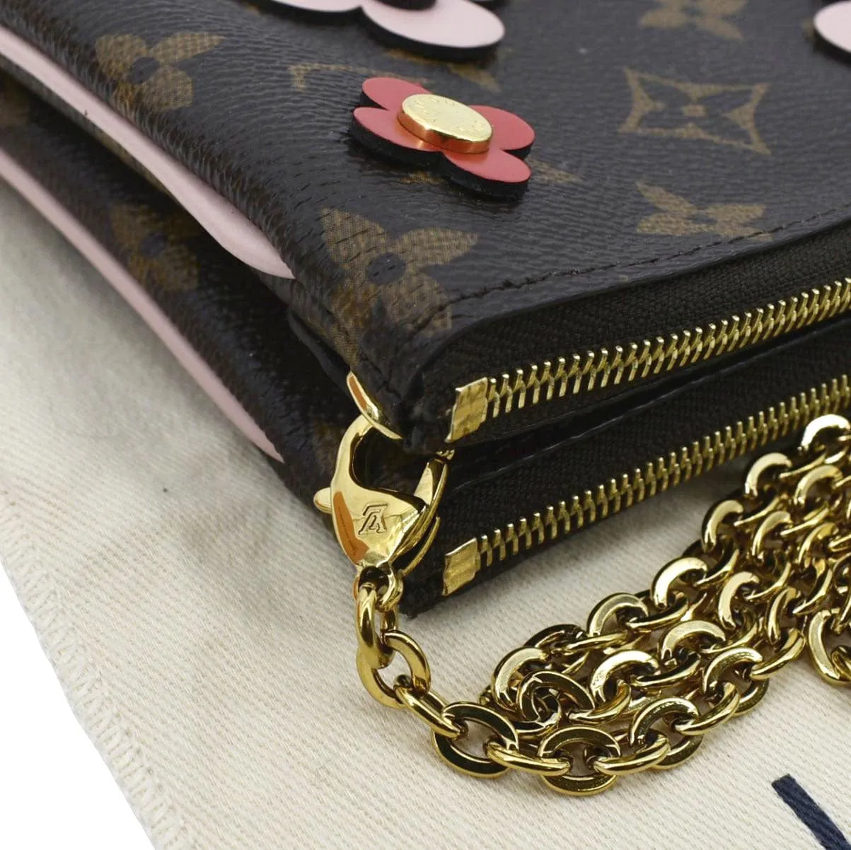 LOUIS VUITTON Blooming Flowers Pochette Monogram Canvas Chain Crossbody Bag Brown
