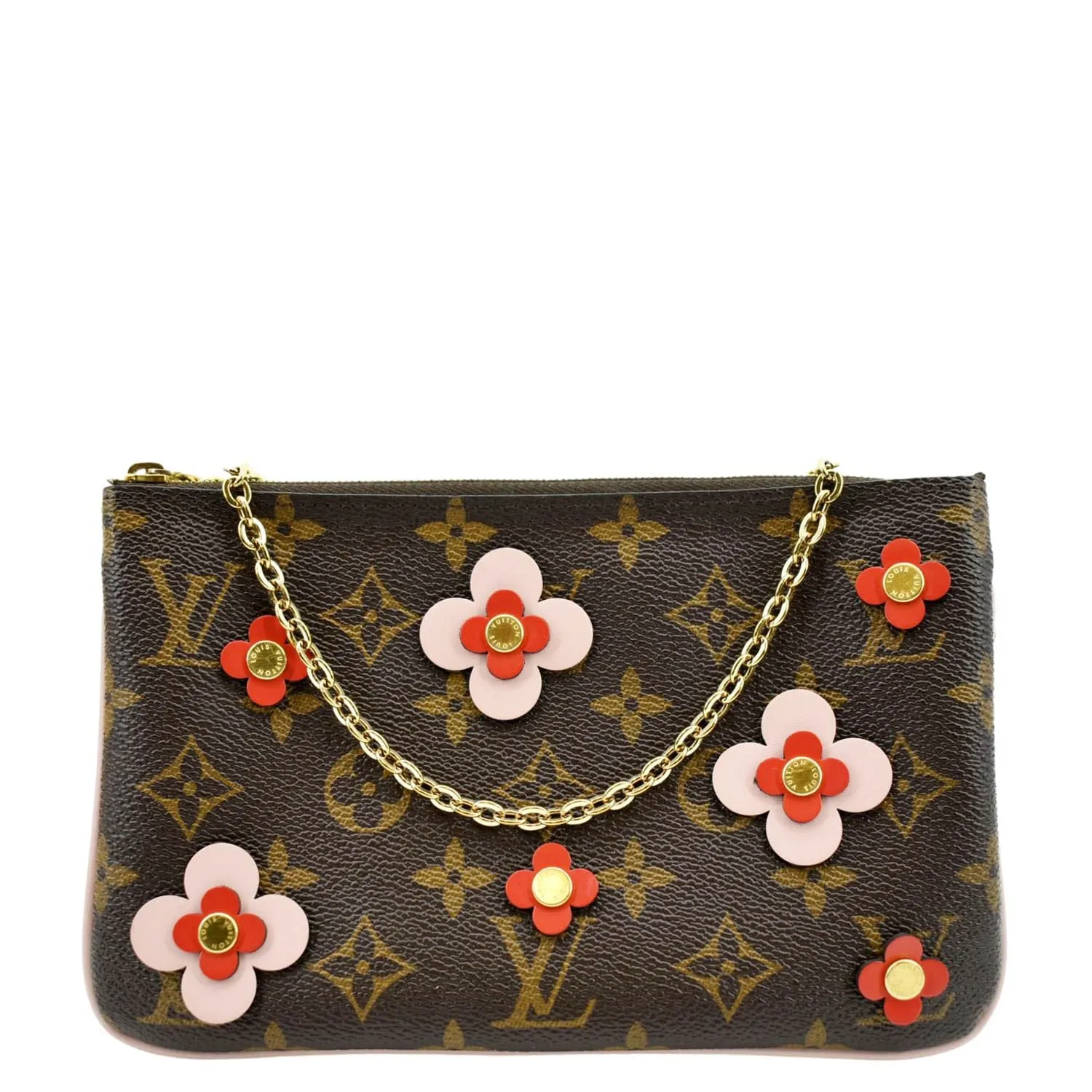 LOUIS VUITTON Blooming Flowers Pochette Monogram Canvas Chain Crossbody Bag Brown