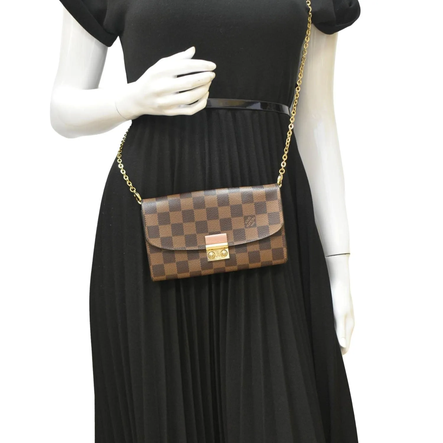 LOUIS VUITTON Croisette Damier Ebene Crossbody Chain Wallet Brown