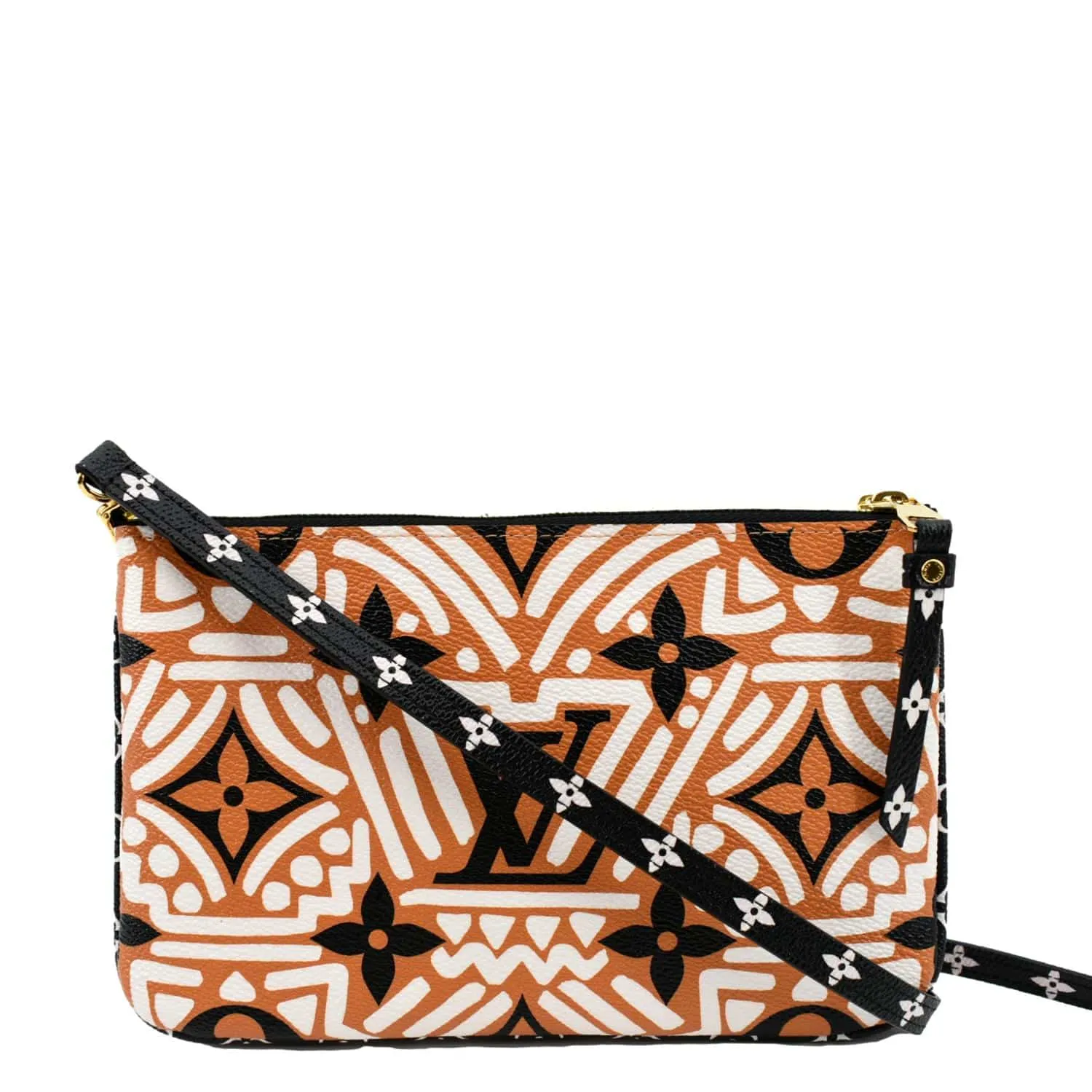 LOUIS VUITTON Double Zip Pochette Crafty Monogram Giant Crossbody Bag Creme Caramel