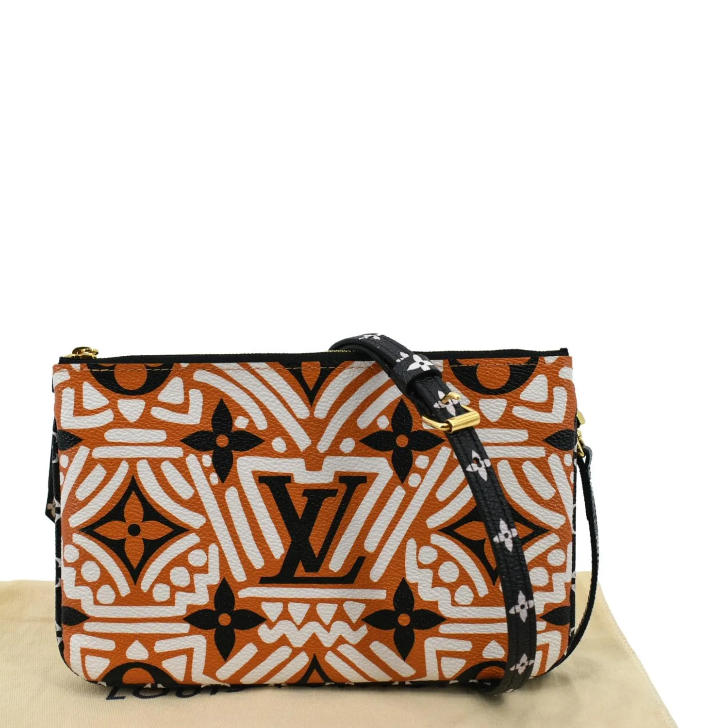 LOUIS VUITTON Double Zip Pochette Crafty Monogram Giant Crossbody Bag Creme Caramel