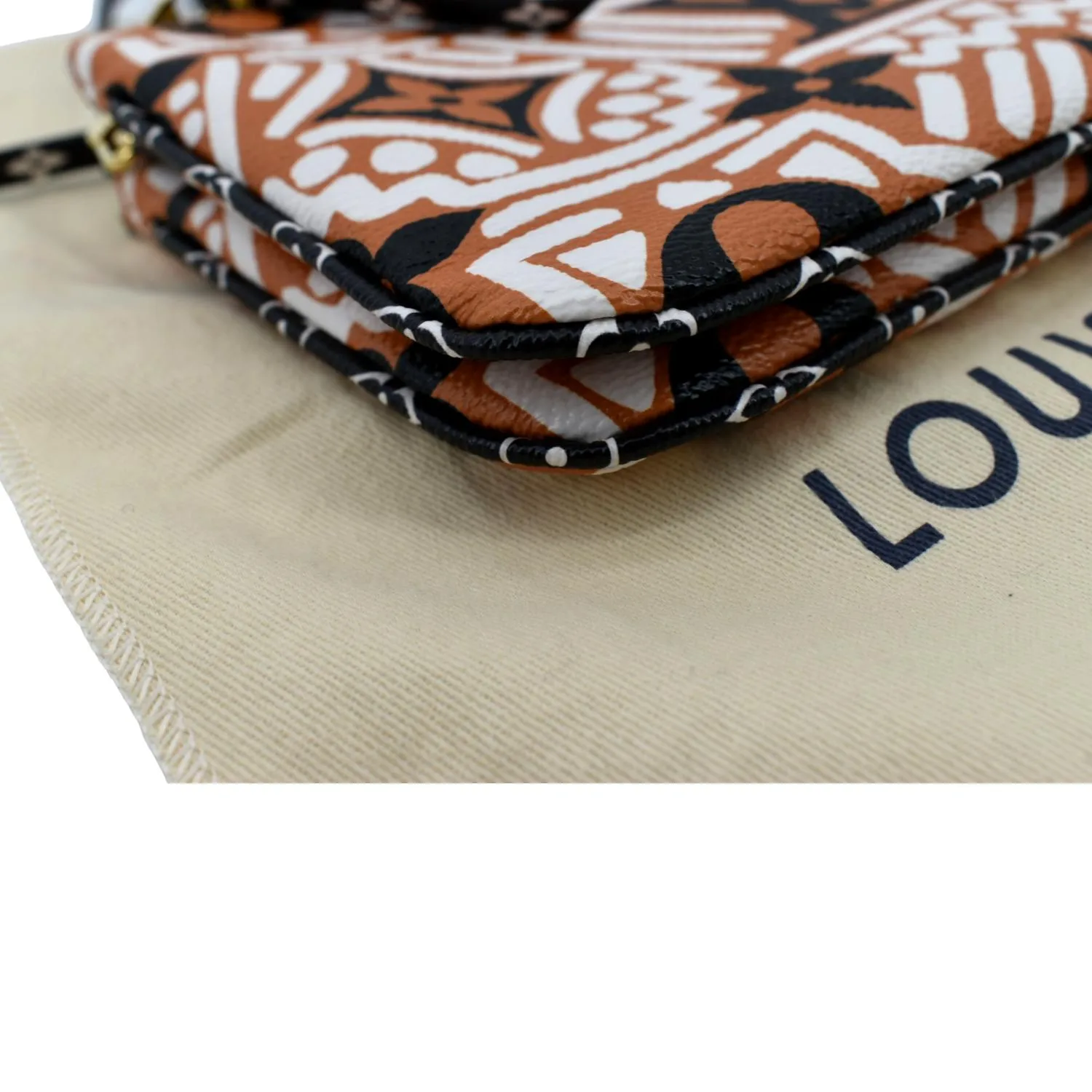 LOUIS VUITTON Double Zip Pochette Crafty Monogram Giant Crossbody Bag Creme Caramel