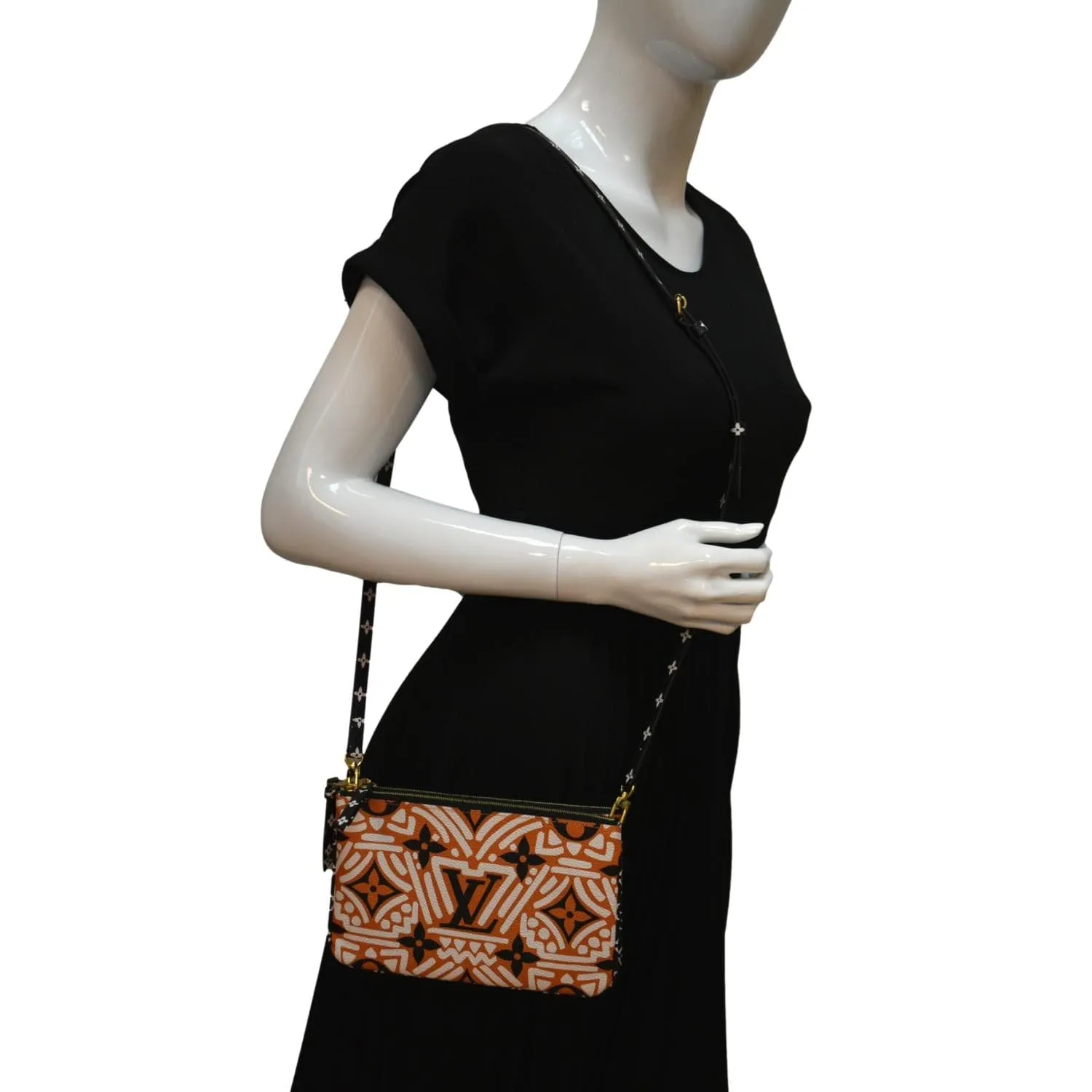 LOUIS VUITTON Double Zip Pochette Crafty Monogram Giant Crossbody Bag Creme Caramel