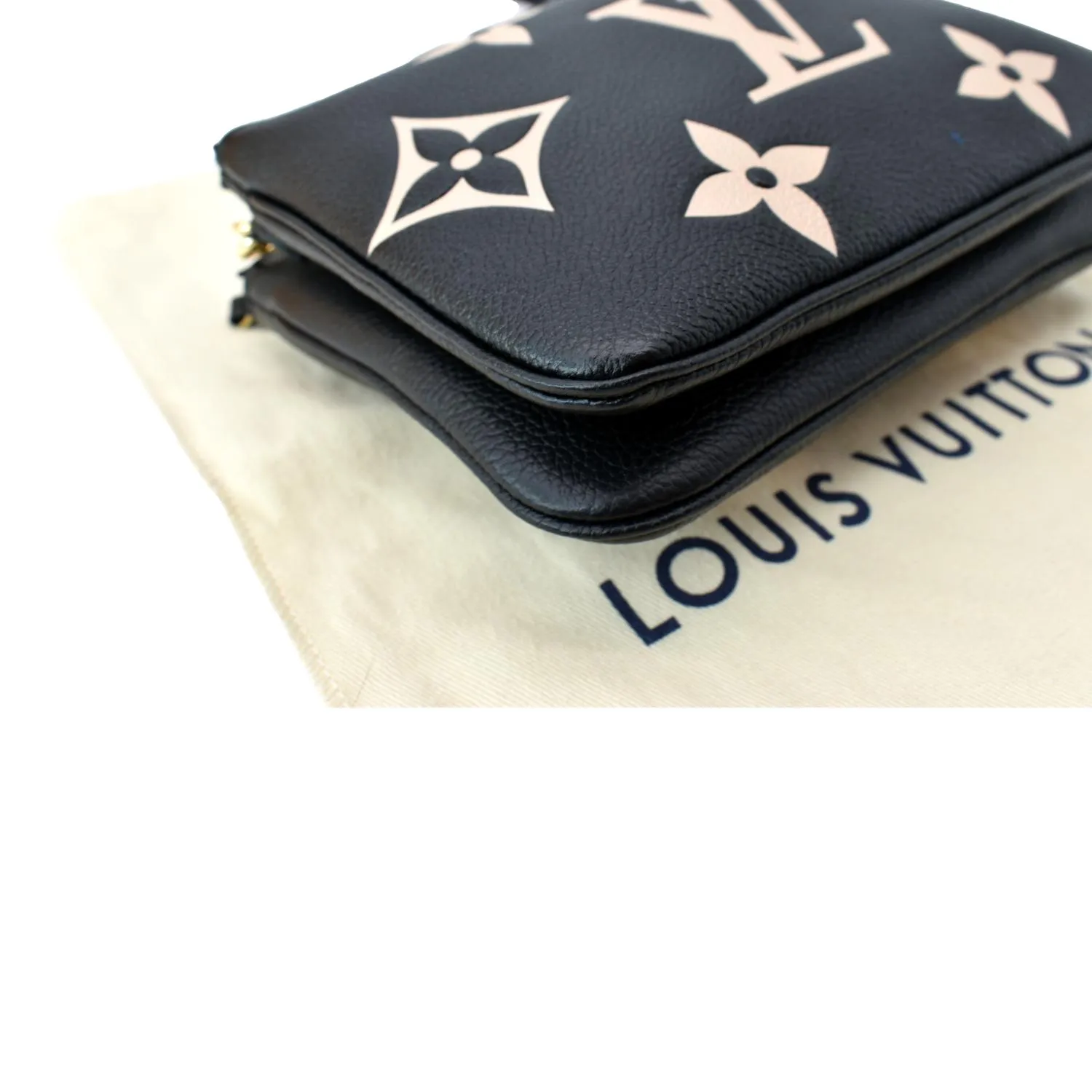 LOUIS VUITTON Double Zip Pochette Monogram Empreinte Crossbody Bag Bicolor
