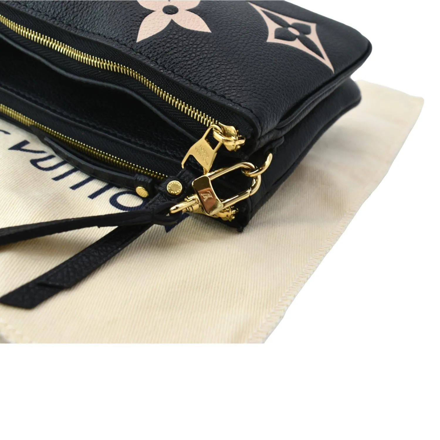 LOUIS VUITTON Double Zip Pochette Monogram Empreinte Crossbody Bag Bicolor