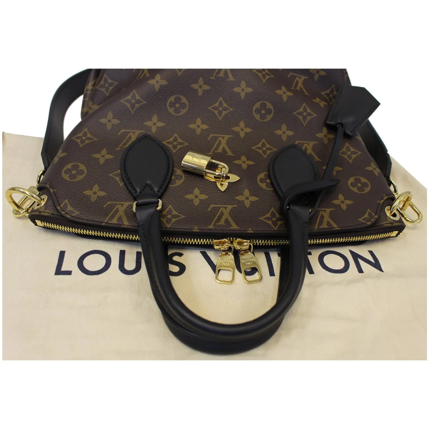 LOUIS VUITTON Flower Zipped PM Monogram Canvas Tote Bag Brown