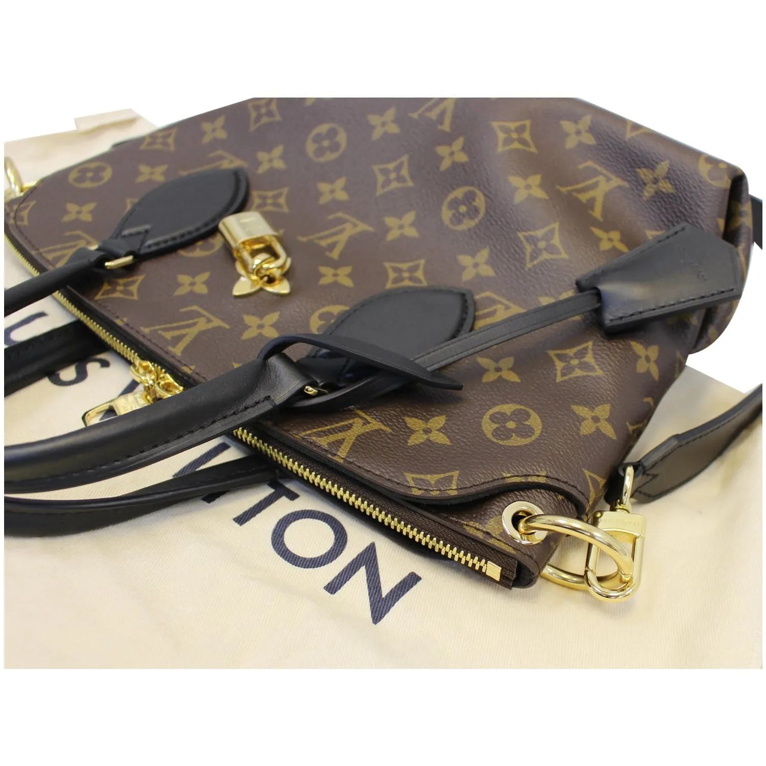 LOUIS VUITTON Flower Zipped PM Monogram Canvas Tote Bag Brown
